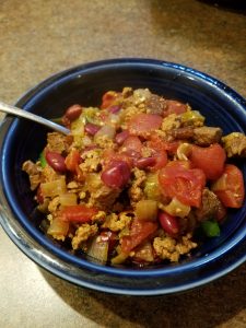 A bowl of chili before the cheese and scallions have been added. © cmurraycook.com