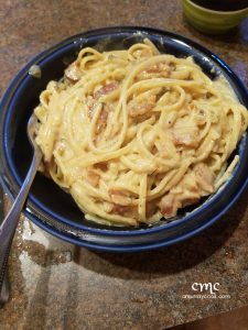 A finished bowl of pasta carbonara. © cmurraycook.com