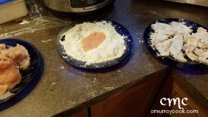 Pounded chicken, flouring chicken, floured chicken. © cmurraycook.com